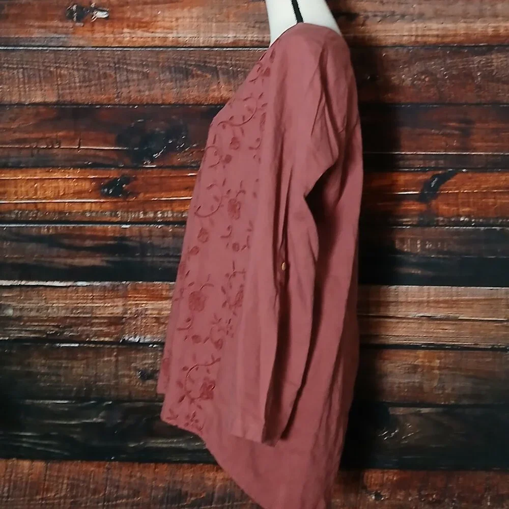 Soft Surroundings Tunic Top M Linen Blend Embroidered - Picture 5 of 8